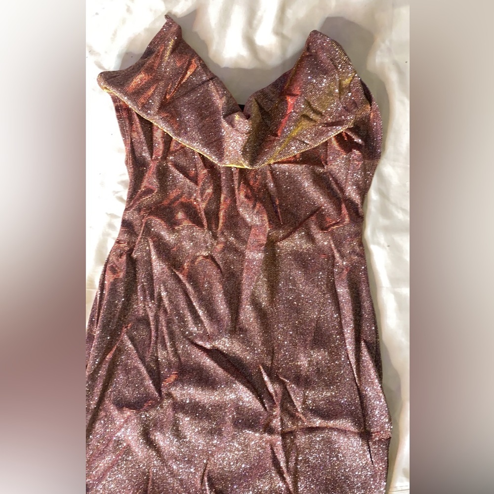 Purple iridescent backless mini dress